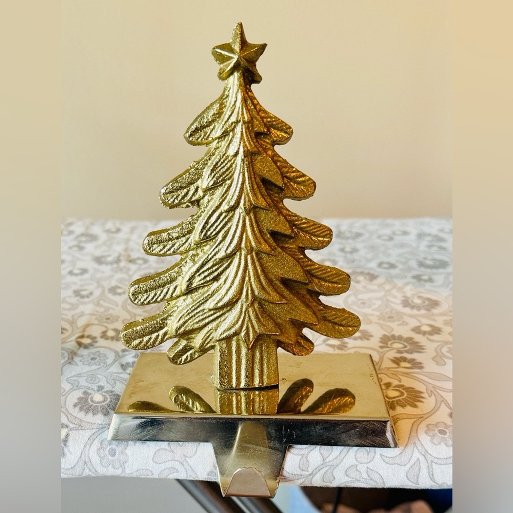 Elegant Gold Christmas Tree Stocking Holder